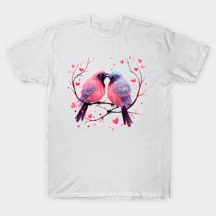 Valentine Kissing Crow Bird Couple T-Shirt